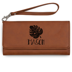 Tropical Leaves #2 Ladies Leatherette Wallet - Laser Engraved - Rawhide (Personalized)