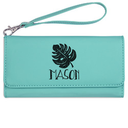 Tropical Leaves #2 Ladies Leatherette Wallet - Laser Engraved- Teal (Personalized)
