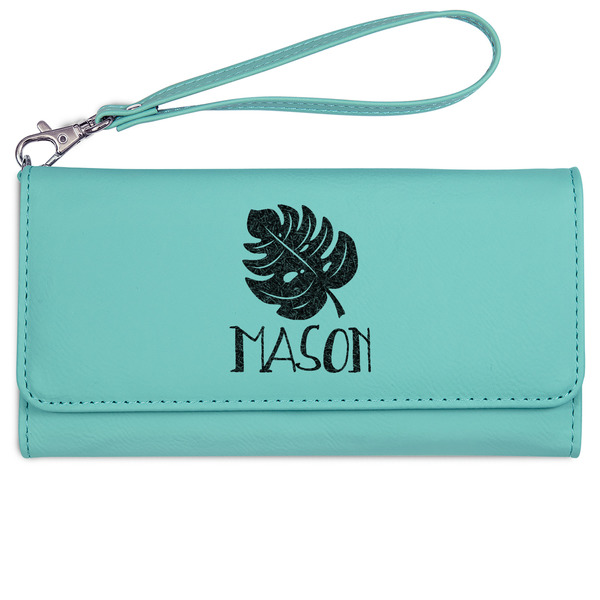 Tropical Leaves #2 Ladies Wallet - Leather - Teal - Front View