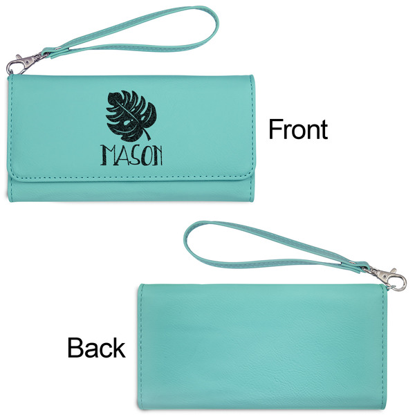 Tropical Leaves #2 Ladies Wallets - Faux Leather - Teal - Front & Back View