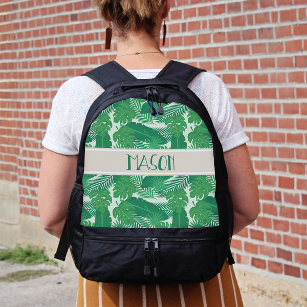 Tropical Leaves #2 Large Backpack - Black - On Back