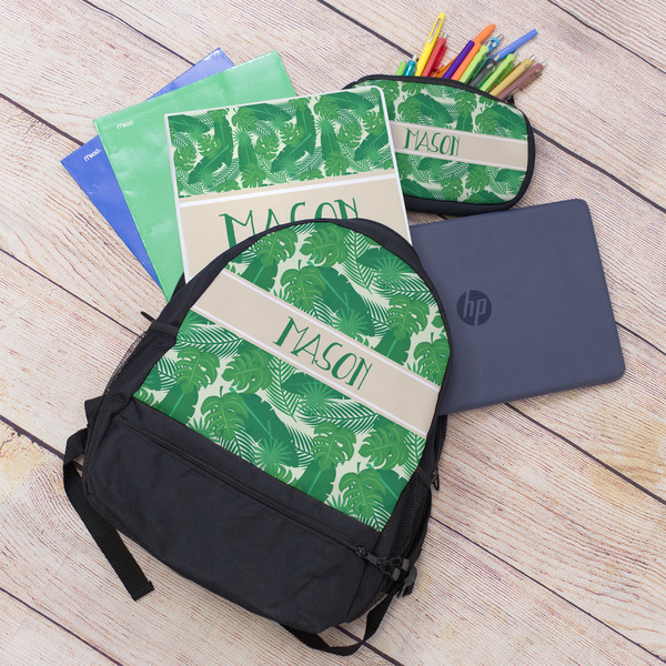 Tropical Leaves #2 Large Backpack - Black - With Stuff