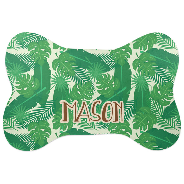 Custom Tropical Leaves #2 Bone Shaped Dog Food Mat (Large) (Personalized)
