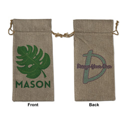 Tropical Leaves #2 Large Burlap Gift Bag - Front & Back (Personalized)