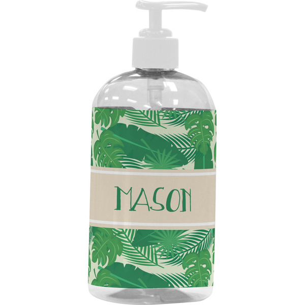 Custom Tropical Leaves #2 Plastic Soap / Lotion Dispenser (16 oz - Large - White) (Personalized)