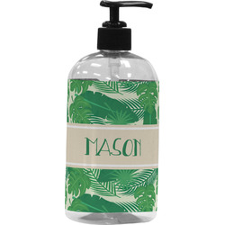 Tropical Leaves #2 Plastic Soap / Lotion Dispenser (16 oz - Large - Black) (Personalized)