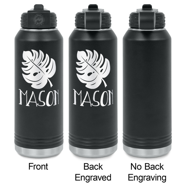 Tropical Leaves #2 Laser Engraved Water Bottles - 2 Styles - Front & Back View