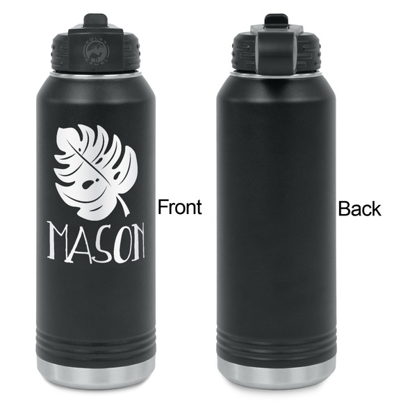 Tropical Leaves #2 Laser Engraved Water Bottles - Front Engraving - Front & Back View