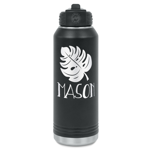 Custom Tropical Leaves #2 Water Bottle - Laser Engraved - Front (Personalized)