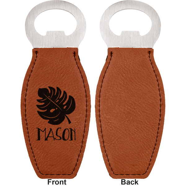 Tropical Leaves #2 Leather Bar Bottle Opener - Front and Back (single sided)