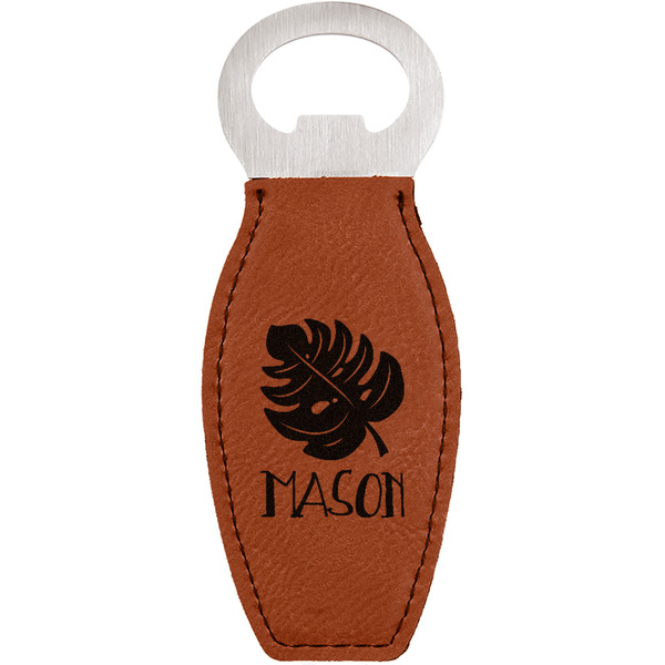 Custom Tropical Leaves #2 Leatherette Bottle Opener - Double Sided (Personalized)