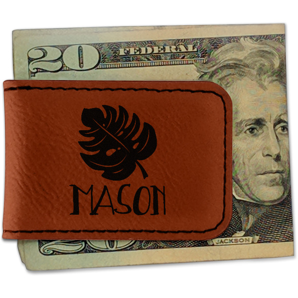 Custom Tropical Leaves #2 Leatherette Magnetic Money Clip - Single Sided (Personalized)