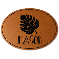 Tropical Leaves #2 Faux Leather Iron On Patch - Oval (Personalized)