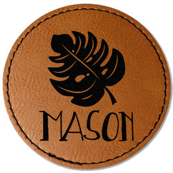 Tropical Leaves #2 Faux Leather Iron On Patch - Round (Personalized)
