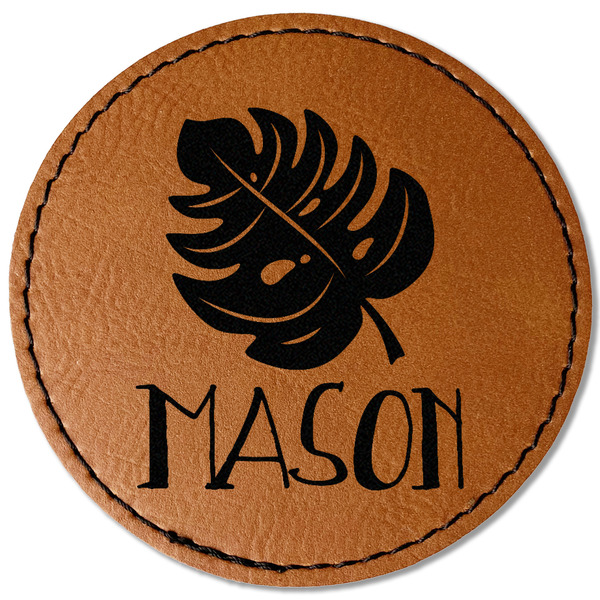 Custom Tropical Leaves #2 Faux Leather Iron On Patch - Round (Personalized)