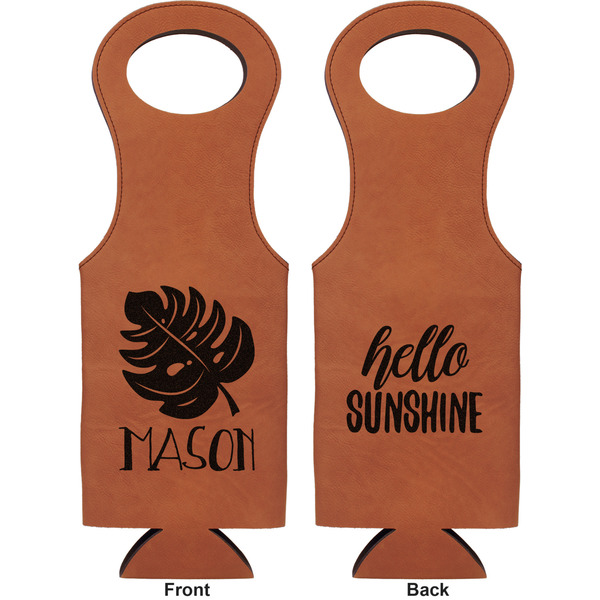 Tropical Leaves 2 Leatherette Wine Tote Double Sided - Front and Back