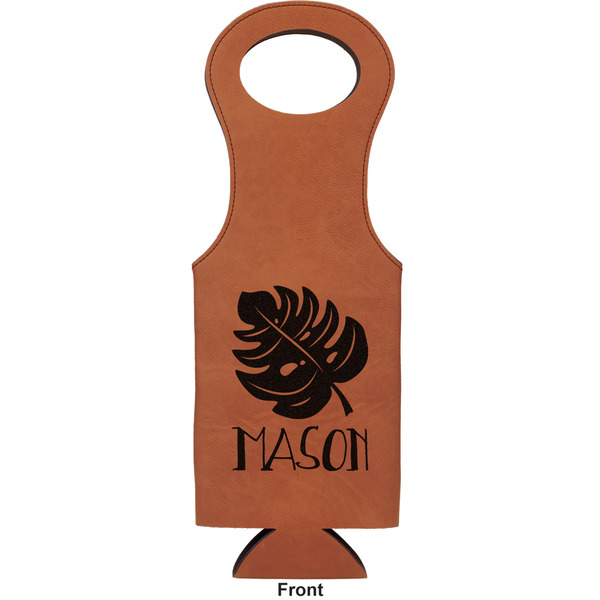 Tropical Leaves 2 Leatherette Wine Tote Single Sided - Front and Back