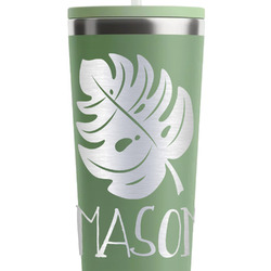 Tropical Leaves #2 RTIC Everyday Tumbler with Straw - 28oz - Light Green - Single-Sided (Personalized)