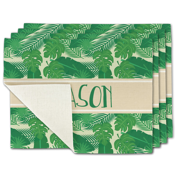Custom Tropical Leaves #2 Single-Sided Linen Placemat - Set of 4 w/ Name or Text