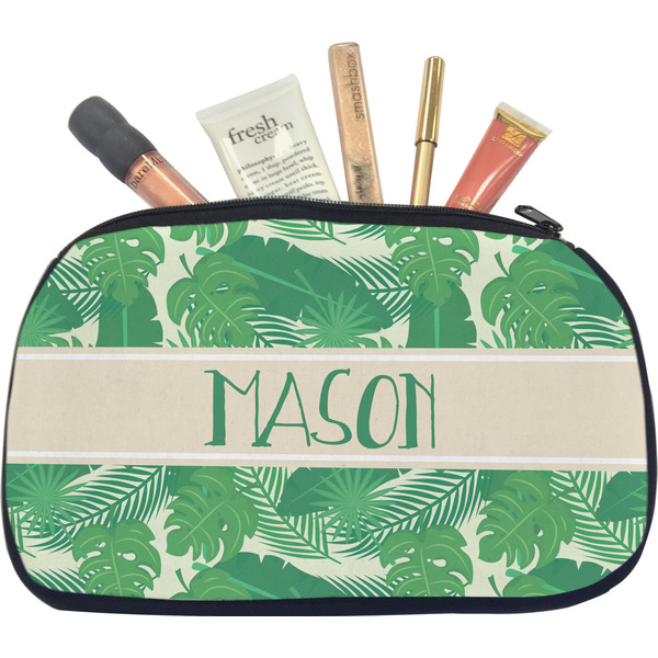 Custom Tropical Leaves #2 Makeup / Cosmetic Bag - Medium w/ Name or Text