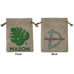 Tropical Leaves #2 Medium Burlap Gift Bag - Front & Back (Personalized)