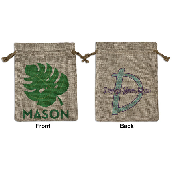 Custom Tropical Leaves #2 Medium Burlap Gift Bag - Front & Back (Personalized)