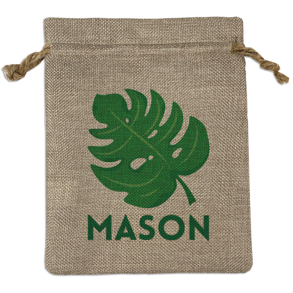 Custom Tropical Leaves #2 Medium Burlap Gift Bag - Front (Personalized)