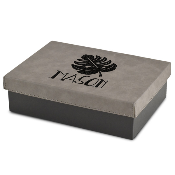 Custom Tropical Leaves #2 Medium Gift Box w/ Engraved Leather Lid (Personalized)