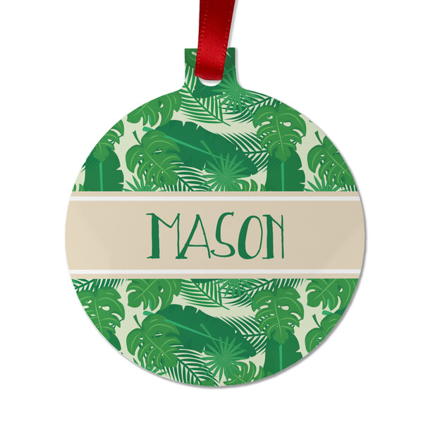 Custom Tropical Leaves #2 Metal Ball Ornament - Double Sided w/ Name or Text