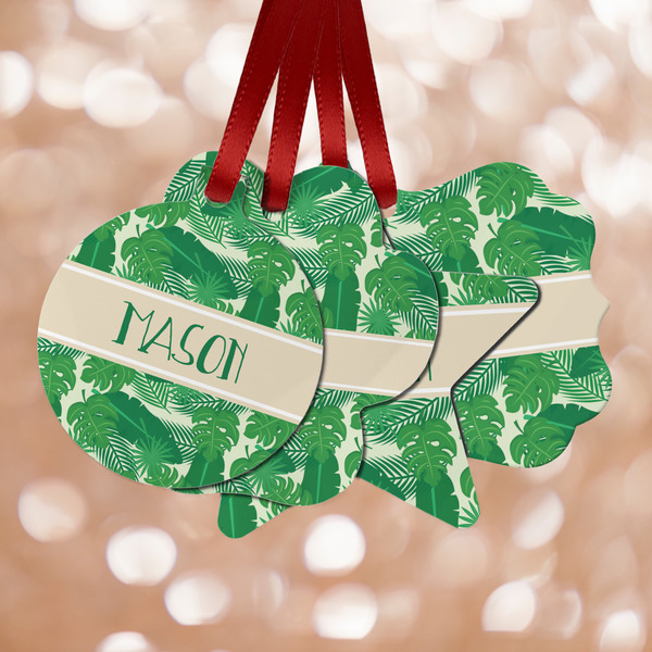 Custom Tropical Leaves #2 Metal Ornaments - Double Sided w/ Name or Text