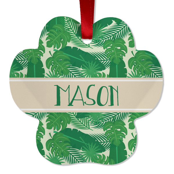Custom Tropical Leaves #2 Metal Paw Ornament - Double Sided w/ Name or Text