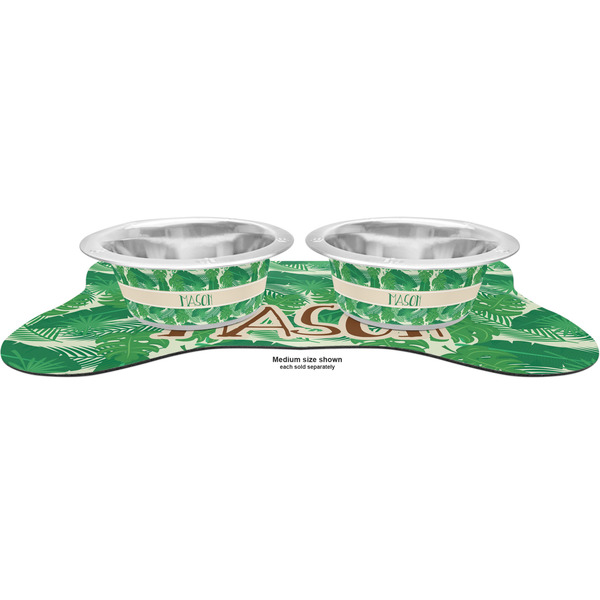 Tropical Leaves 2 Metal Pet Bowls - On Dog Bone Shaped Mat