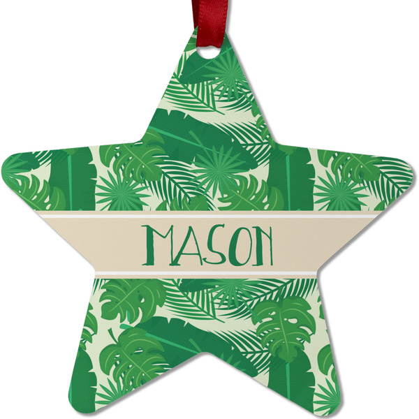 Custom Tropical Leaves #2 Metal Star Ornament - Double Sided w/ Name or Text