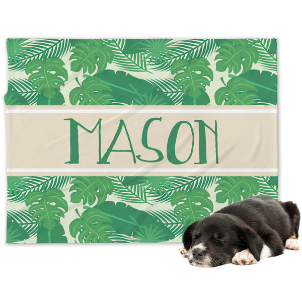 Custom Tropical Leaves #2 Dog Blanket - Large w/ Name or Text