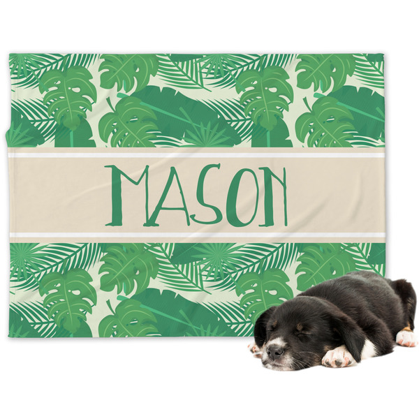 Custom Tropical Leaves #2 Dog Blanket - Regular w/ Name or Text