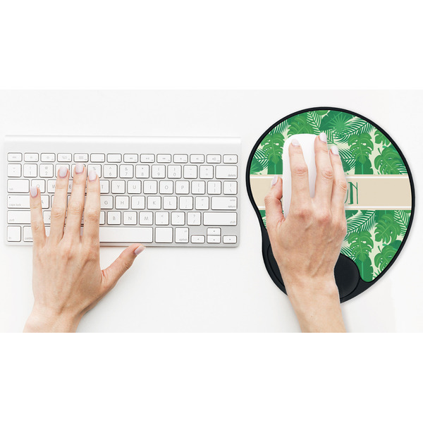 Tropical Leaves #2 Mouse Pad with Wrist Rest - LIFESYTLE 2 (in use)