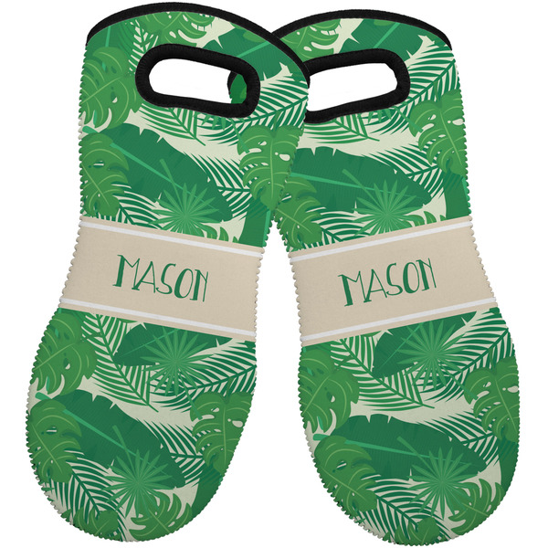 Custom Tropical Leaves #2 Neoprene Oven Mitts - Set of 2 w/ Name or Text