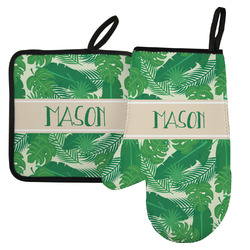Tropical Leaves #2 Left Oven Mitt & Pot Holder Set w/ Name or Text