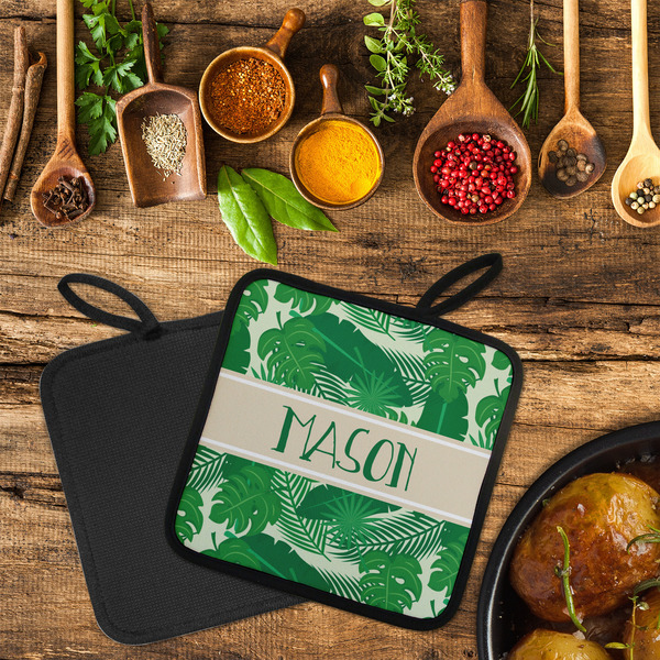 Tropical Leaves #2 Neoprene Pot Holder - Set of 2  LIFESTYLE (Flatlay)