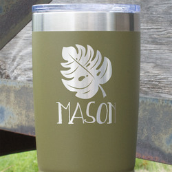 Tropical Leaves #2 20 oz Stainless Steel Tumbler - Olive - Double Sided (Personalized)