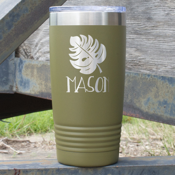Custom Tropical Leaves #2 20 oz Stainless Steel Tumbler - Olive - Single Sided (Personalized)