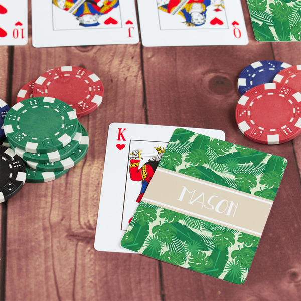 Tropical Leaves #2 On Table with Poker Chips