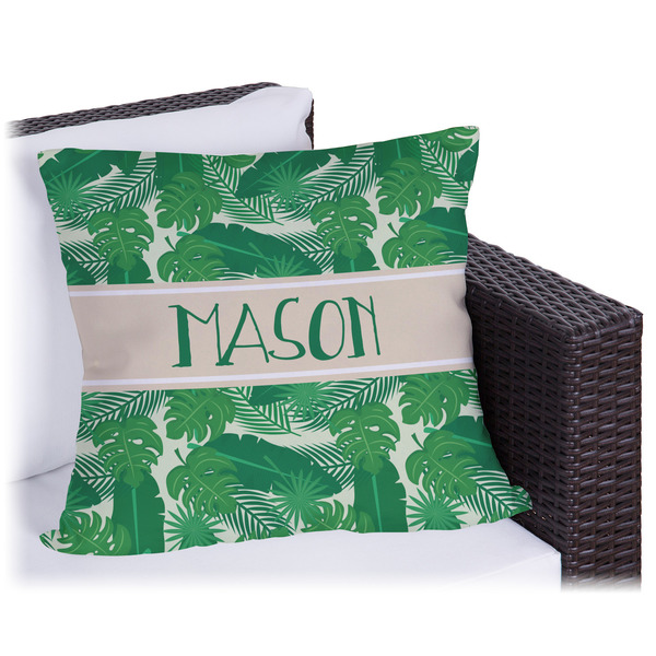 Custom Tropical Leaves #2 Outdoor Pillow - 20" w/ Name or Text