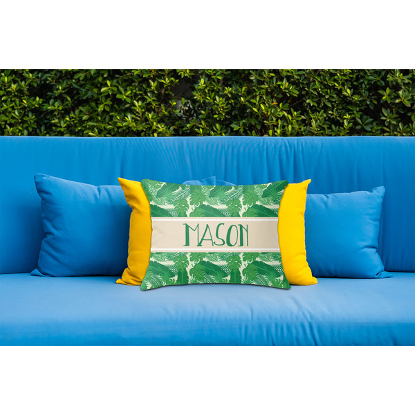 Tropical Leaves #2 Outdoor Throw Pillow  - LIFESTYLE (Rectangular - 20x14)