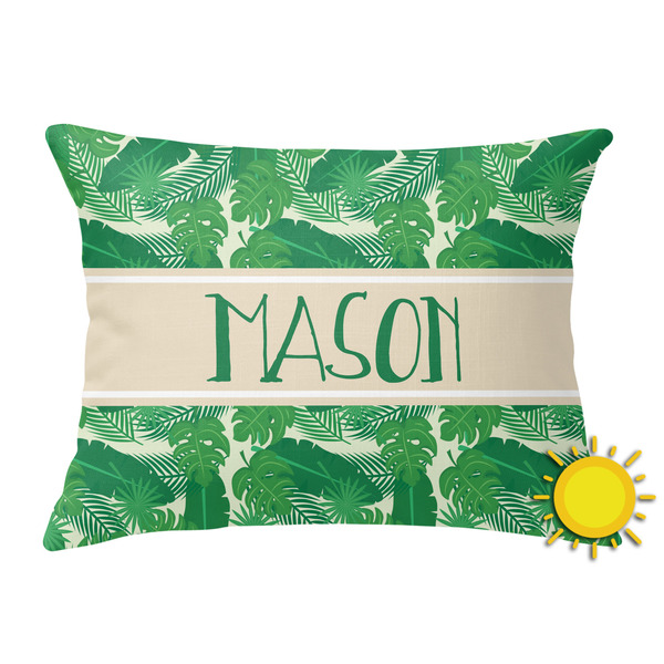 Custom Tropical Leaves #2 Outdoor Throw Pillow (Rectangular) w/ Name or Text
