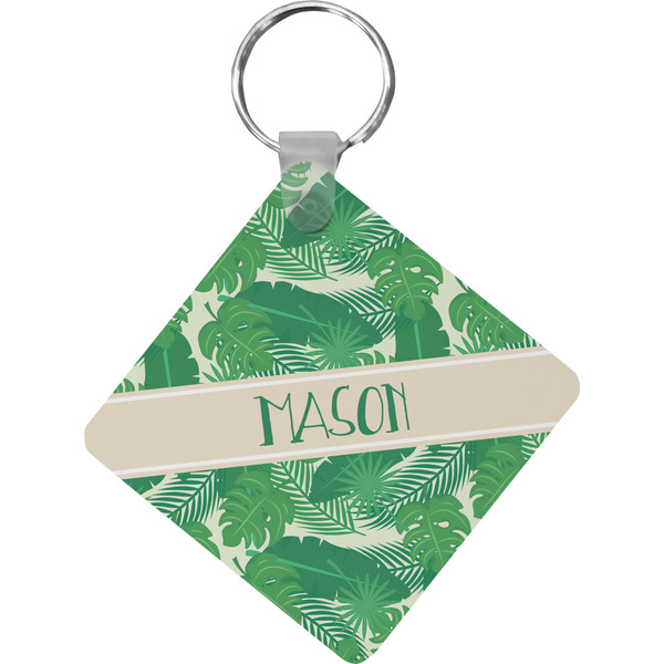 Custom Tropical Leaves #2 Diamond Plastic Keychain w/ Name or Text