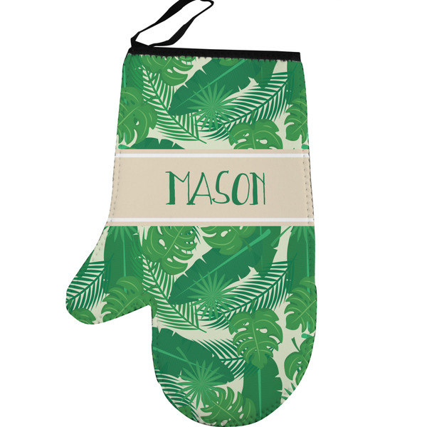 Custom Tropical Leaves #2 Left Oven Mitt w/ Name or Text
