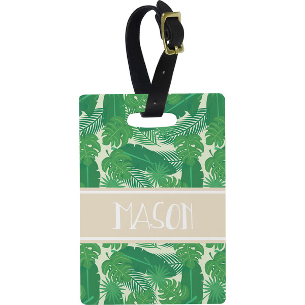 Custom Tropical Leaves #2 Plastic Luggage Tag - Rectangular w/ Name or Text