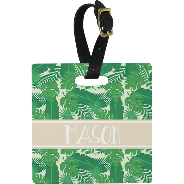 Custom Tropical Leaves #2 Plastic Luggage Tag - Square w/ Name or Text