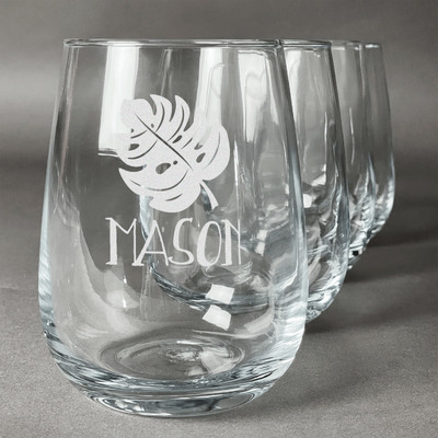 Tropical Leaves #2 Stemless Wine Glasses (Set of 4) (Personalized)